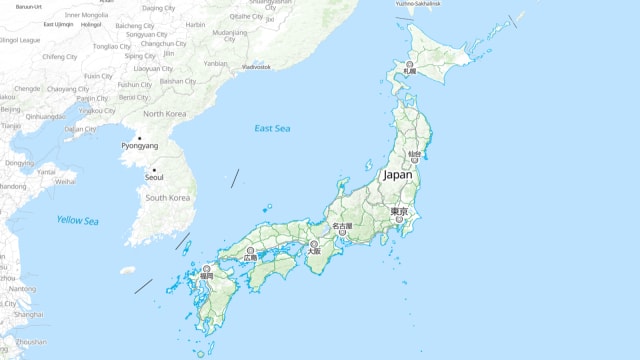 MapTiler's Japan map style with data from GSI and MapTiler Planet
