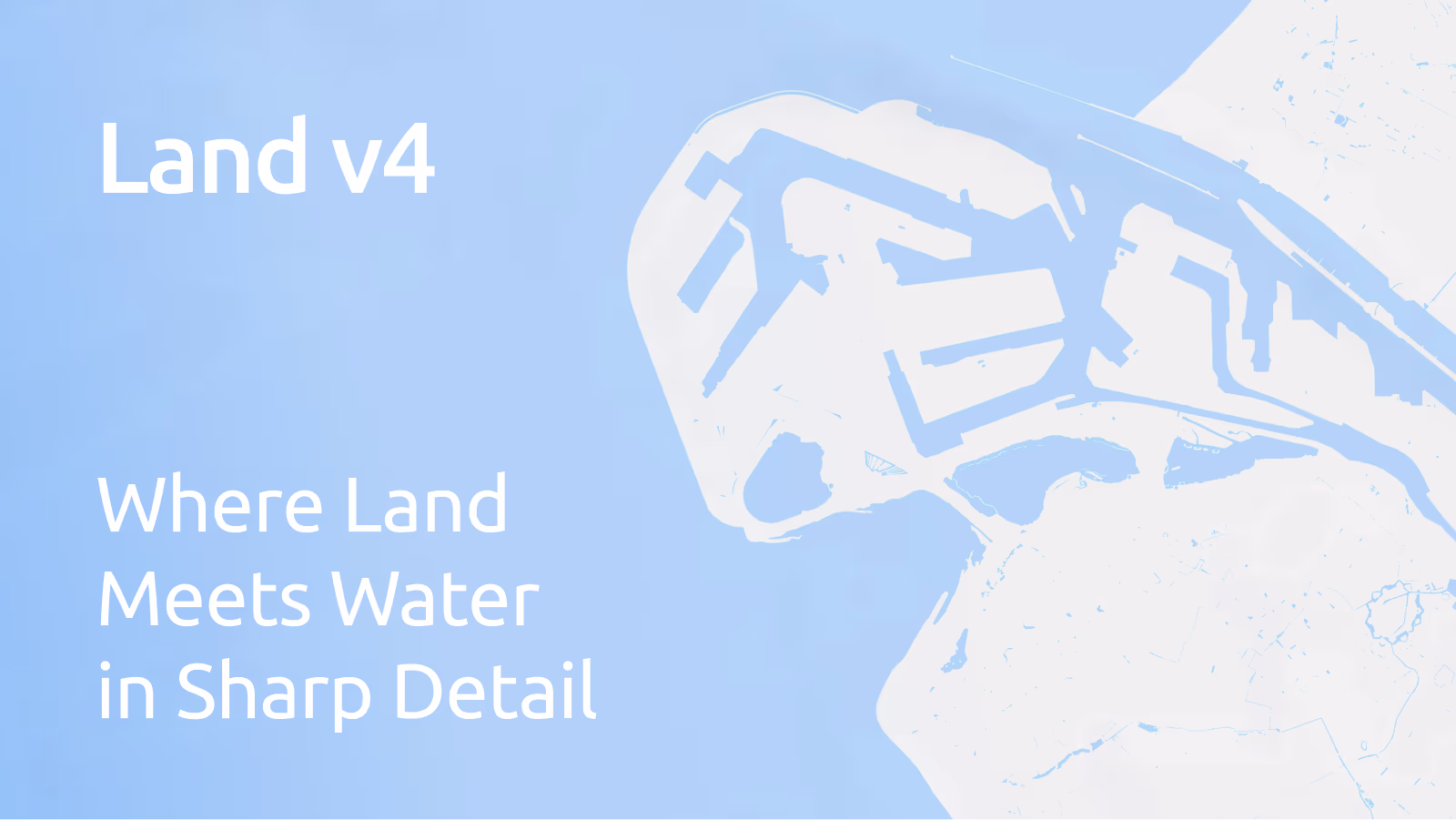 Vector map layer displaying precise land-water boundaries of the Port of Rotterdam using MapTiler Land v4 and Ocean tilesets.