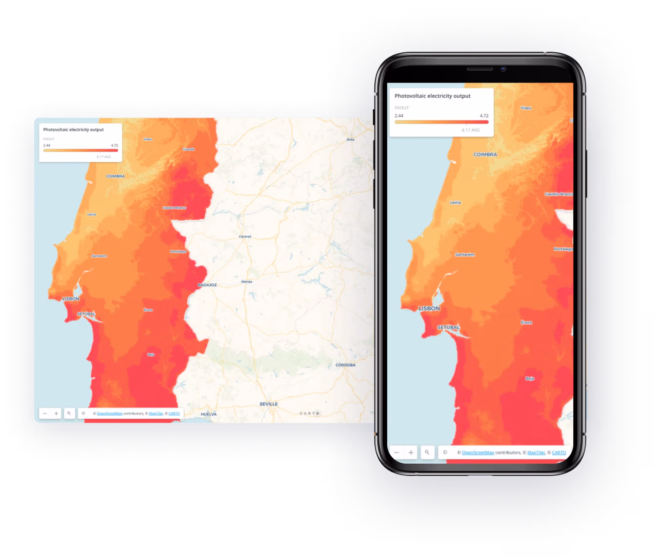 Business Intelligence software with maps in browser and in mobile application