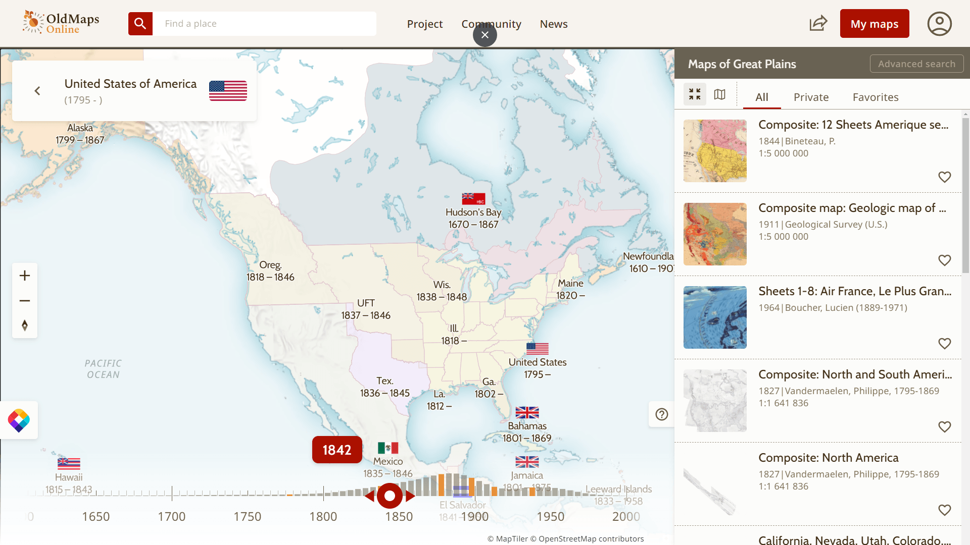 Historical map of the USA