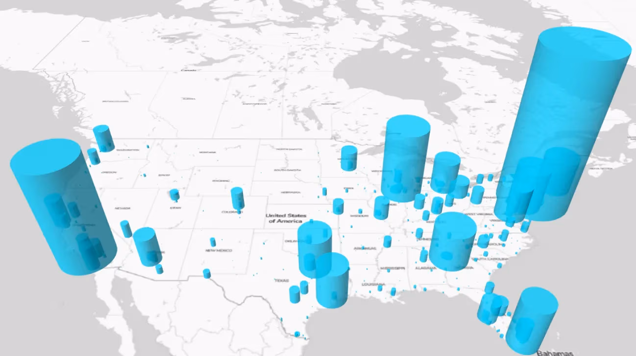 Light map of USA with population