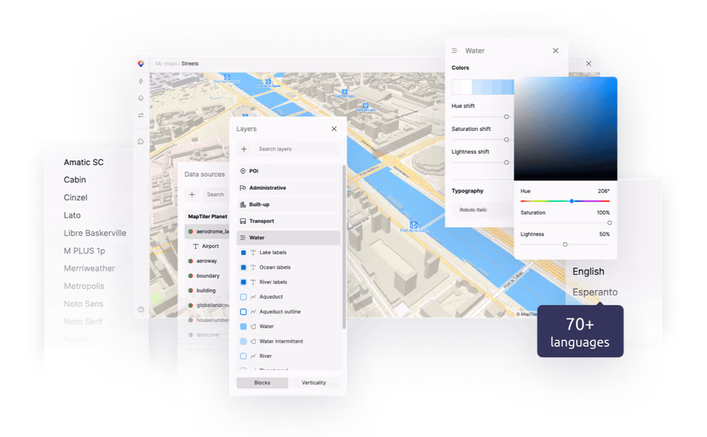 Full map customization including change of fonts, colors, language, units, and more!