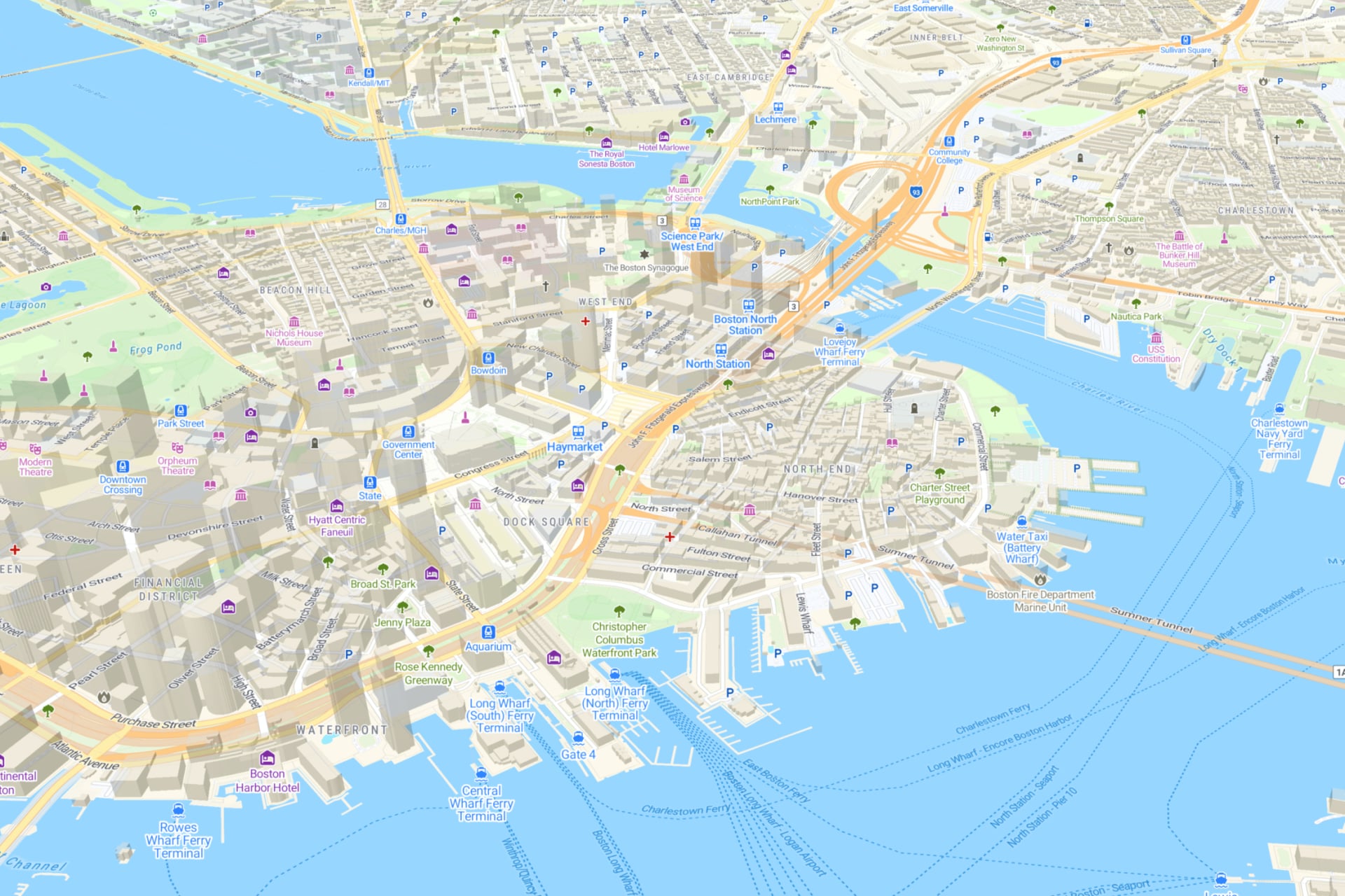 A 3D map in MapTiler's Streets Style
