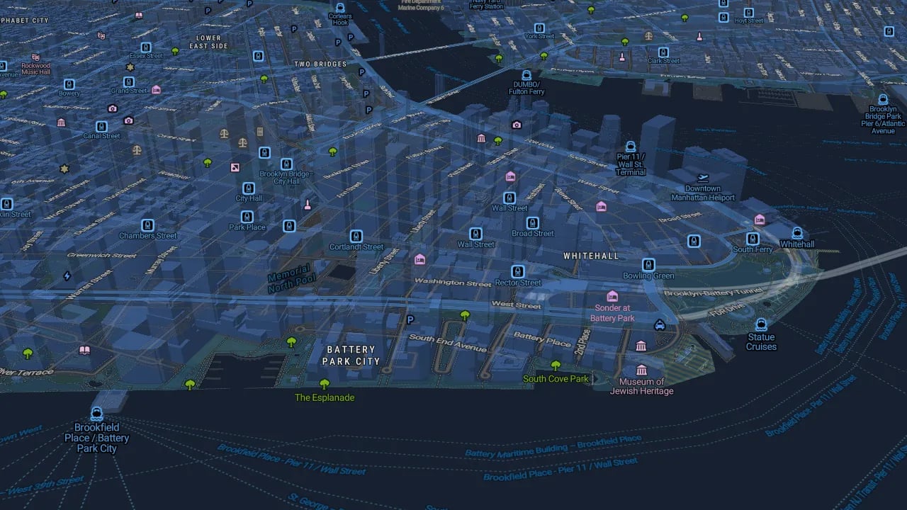 dark map with 3d buildings