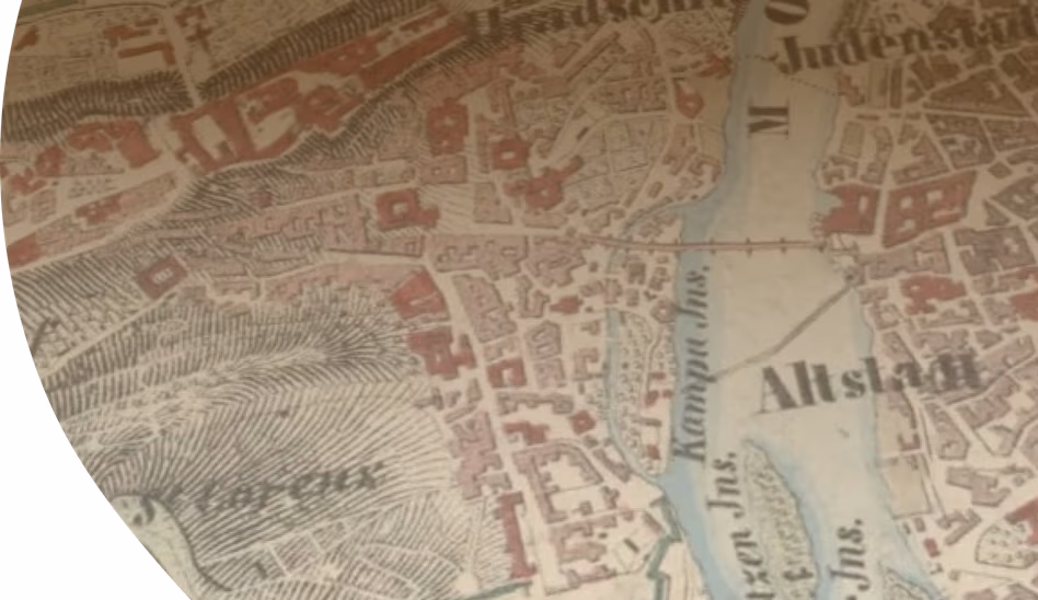 An Old Map of Zurich on top of a modern map