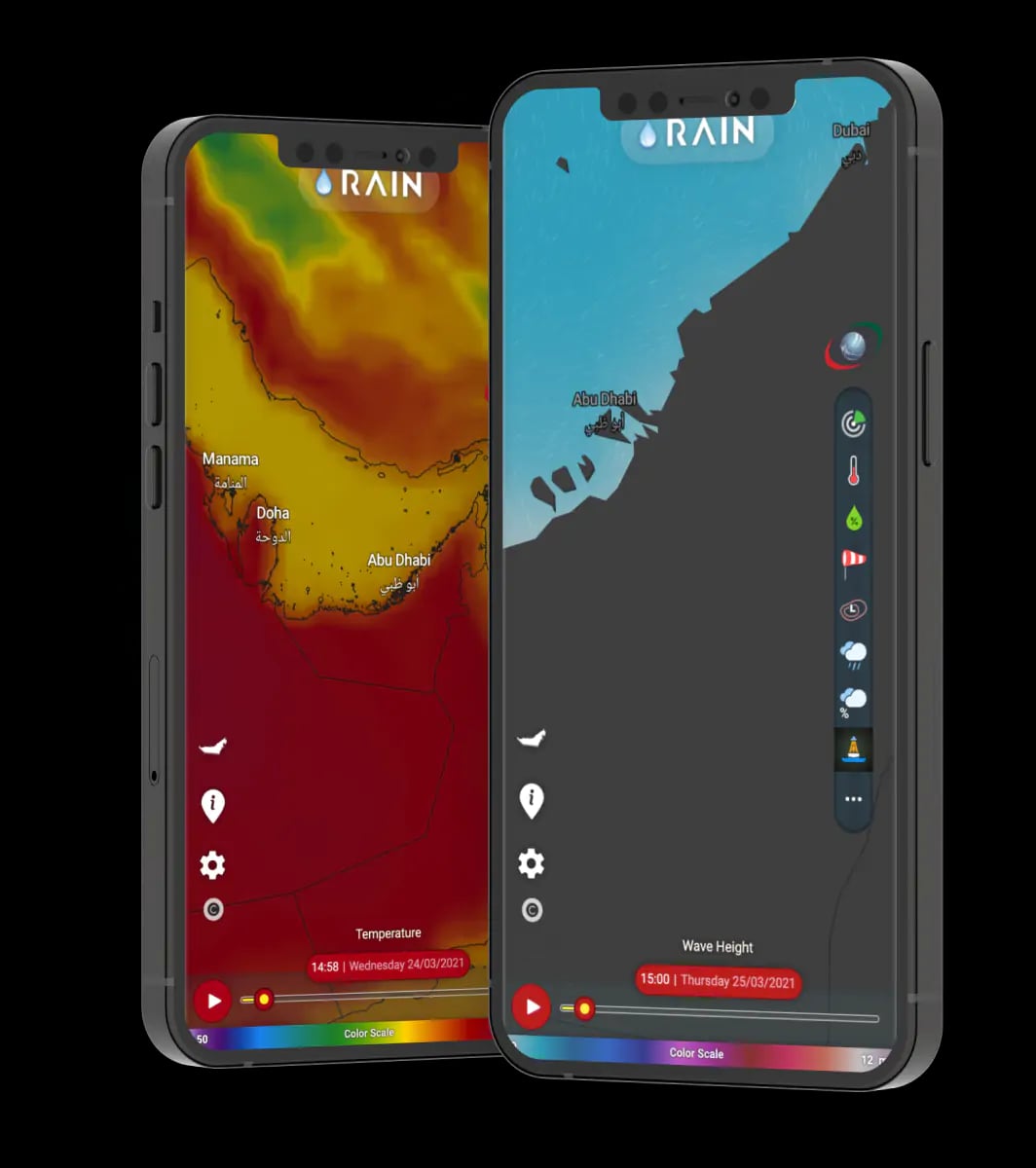 Rain mobile application providing weather forecast for United Arab Emirates