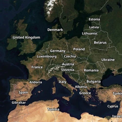 Satellite hybrid map of Europe