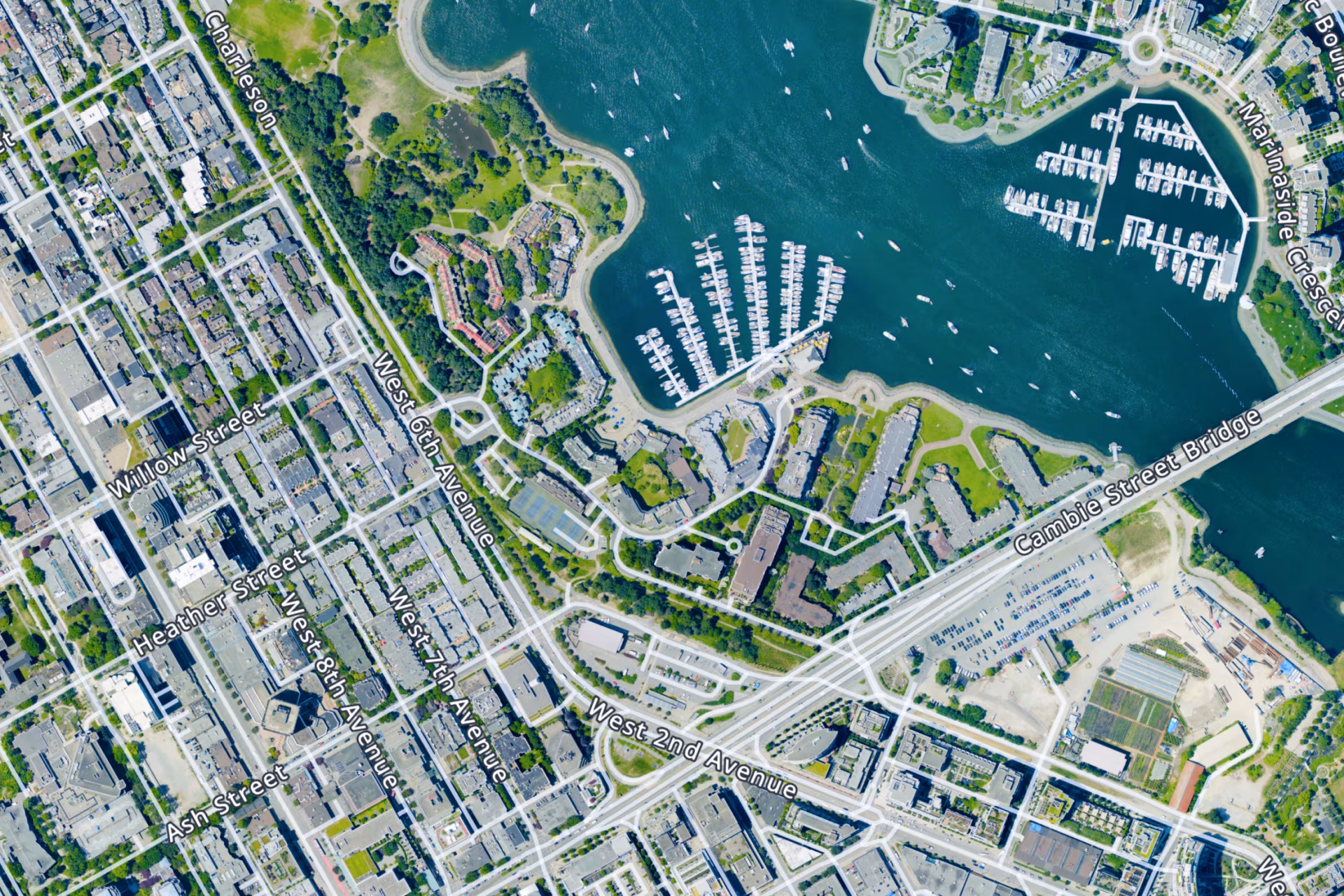 Satellite map in high-resolution combined with aerial imagery