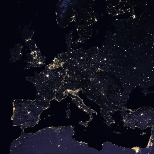 Satellite Plain dark map of Europe