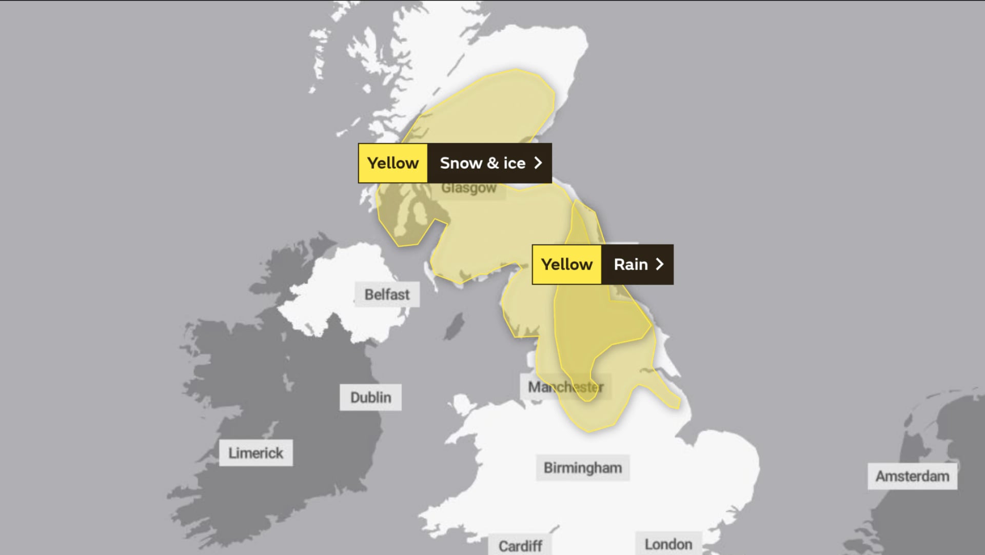 Map of the UK with extreme weather hazard
