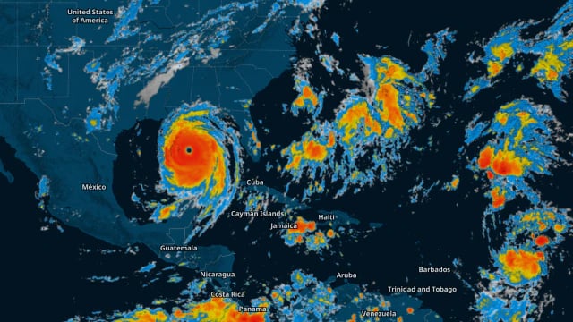 weather map with hurricanes shown as raster layer